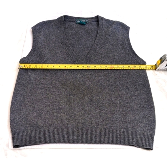 Vintage Lambswool Gray Knit V-neck Vest by Hunt Club, Large - Picture 3 of 6